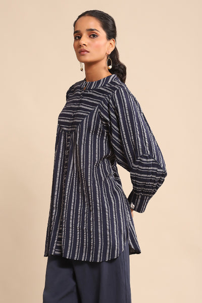 Ritu Kumar Blue Striped Shirt indian designer wear online shopping melange singapore