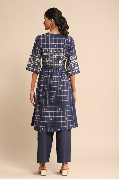 Ritu Kumar Blue V-neck Sleeves Kurta With Pant indian designer wear online shopping melange singapore