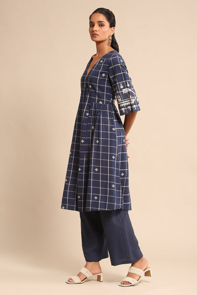 Ritu Kumar Blue V-neck Sleeves Kurta With Pant indian designer wear online shopping melange singapore