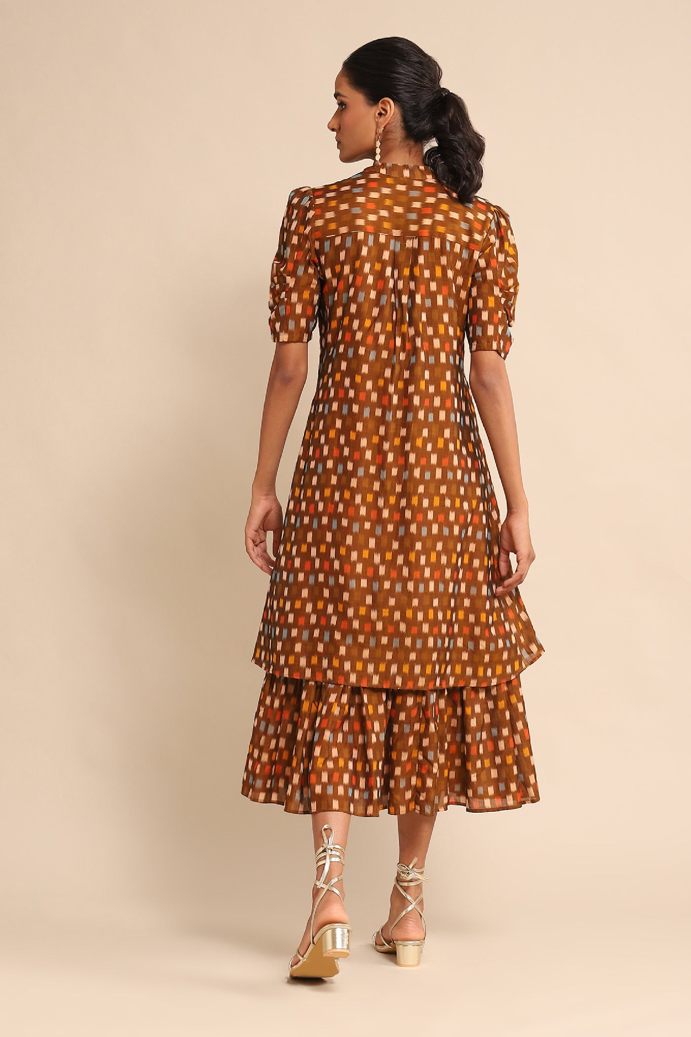Ritu Kumar Brown Checkered Cotton Dress indian designer wear online shopping melange singapore