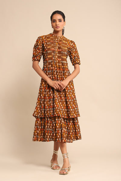 Ritu Kumar Brown Checkered Cotton Dress indian designer wear online shopping melange singapore