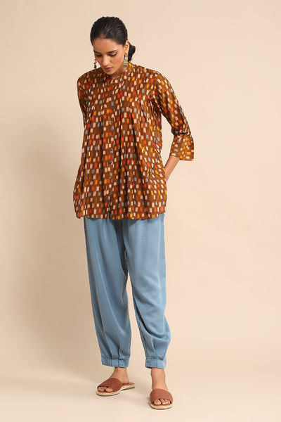 Ritu Kumar Brown Checkered Cotton Shirt indian designer wear online shopping melange singapore