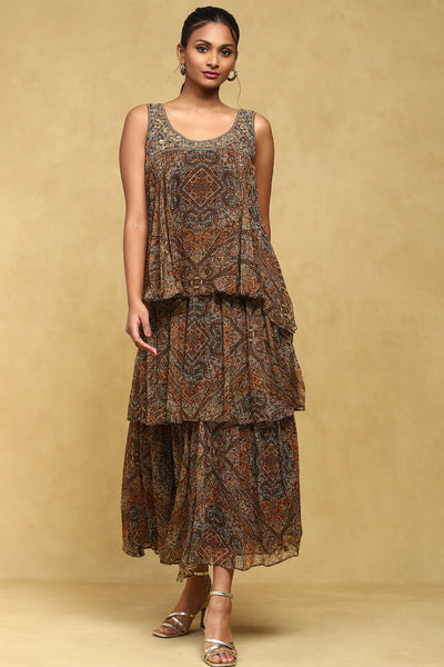 Ritu Kumar Brown Printed Dress indian designer wear online shopping melange singapore