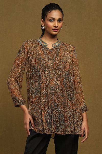 Ritu Kumar Brown Printed Top With Camisole indian designer wear online shopping melange singapore