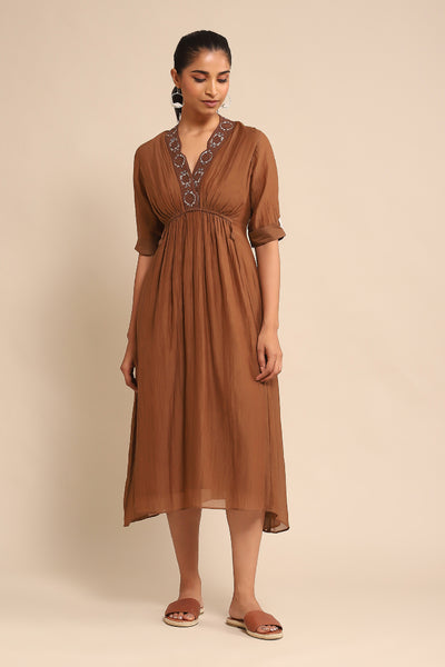 Ritu Kumar Brown Solid Dress indian designer wear online shopping melange singapore