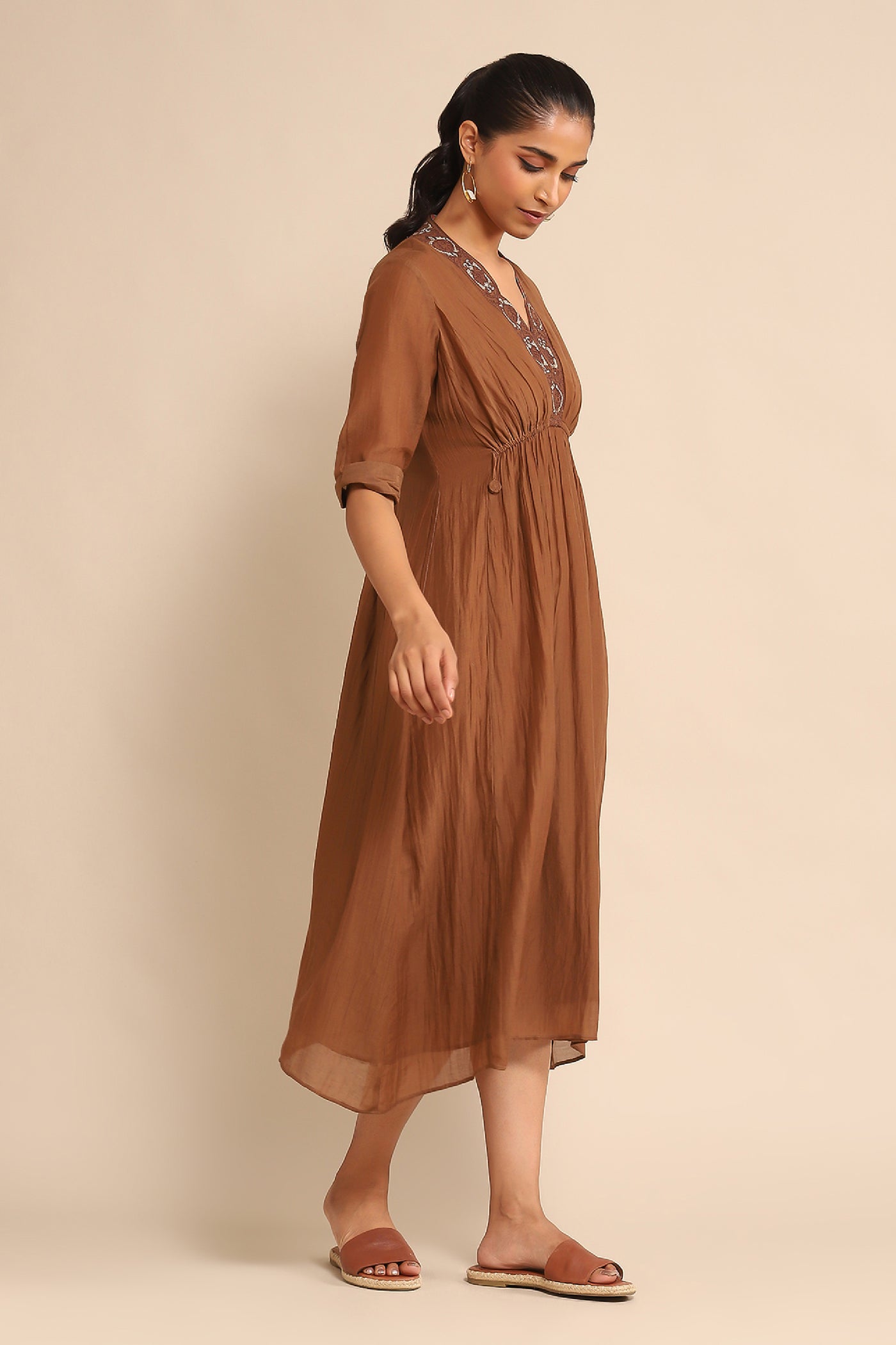 Ritu Kumar Brown Solid Dress indian designer wear online shopping melange singapore