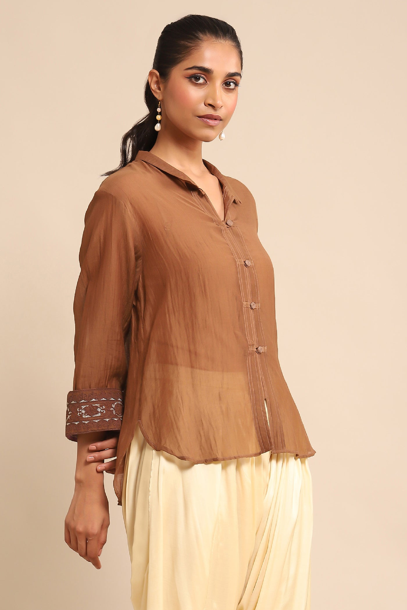 Ritu Kumar Brown Solid Shirt indian designer wear online shopping melange singapore
