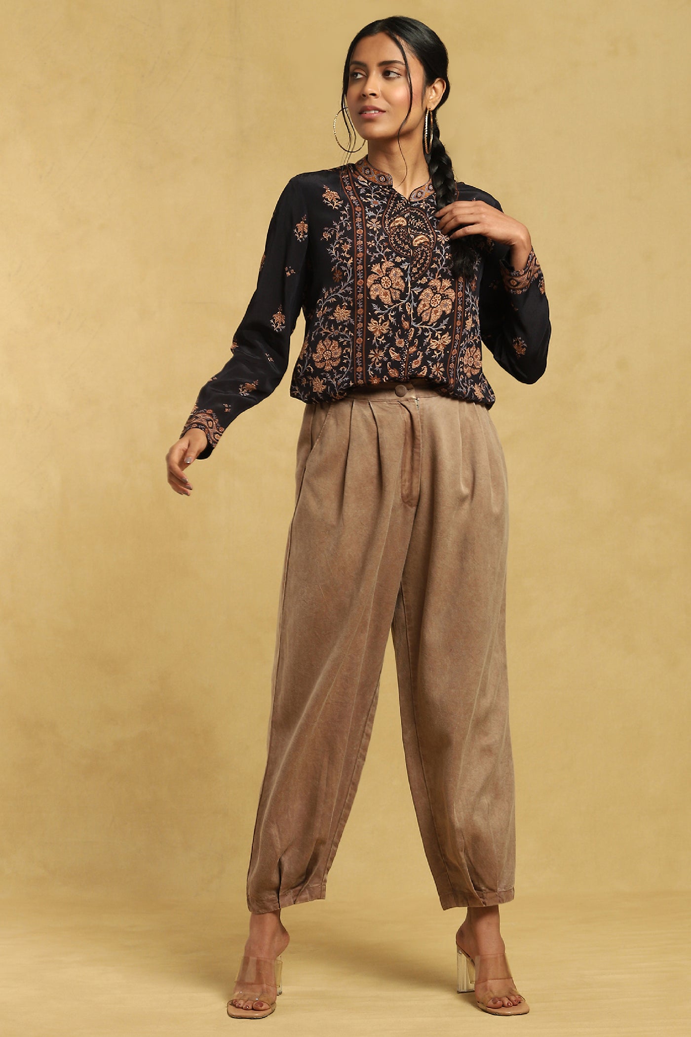 Ritu Kumar Brown Solid Tapered Bottom indian designer wear online shopping melange singapore