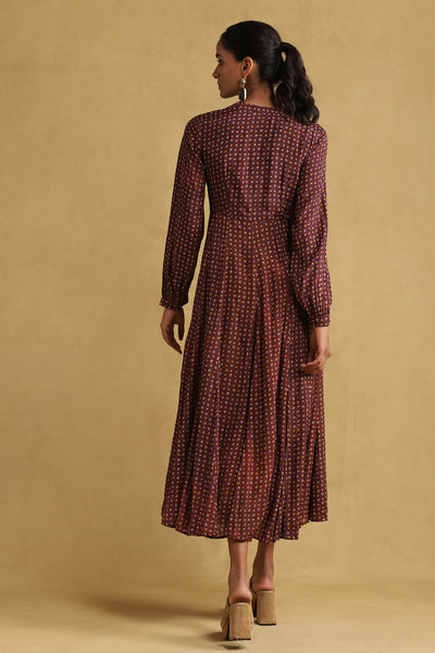 Ritu Kumar Burgundy Printed Dress indian designer wear online shopping melange singapore