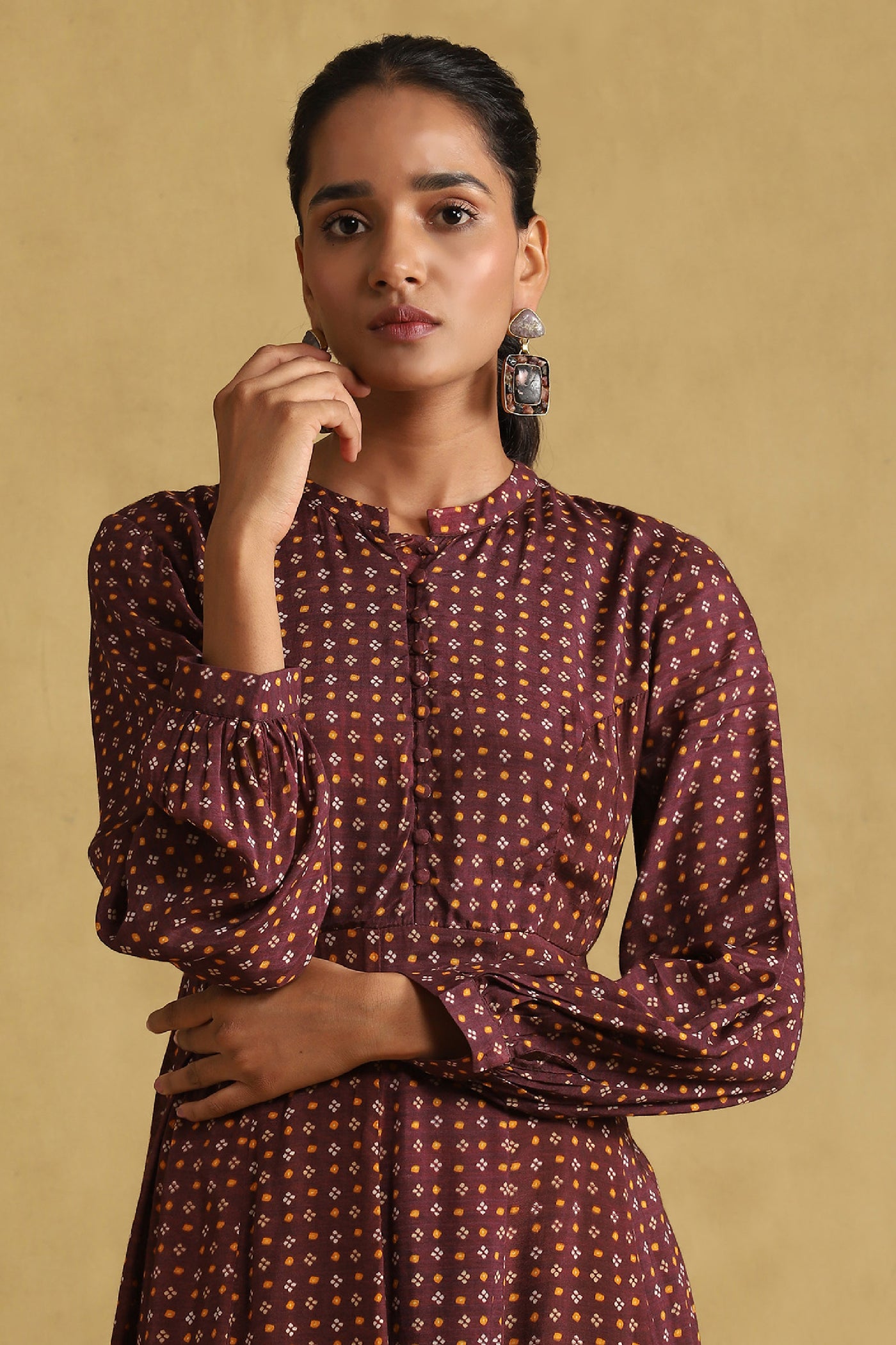 Ritu Kumar Burgundy Printed Dress indian designer wear online shopping melange singapore