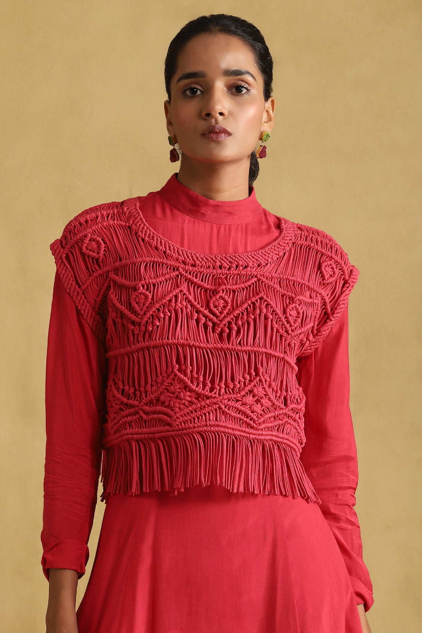 Ritu Kumar Fuschia Dress with Macrame Top indian designer wear online shopping melange singapore