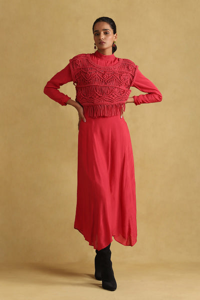 Ritu Kumar Fuschia Dress with Macrame Top indian designer wear online shopping melange singapore