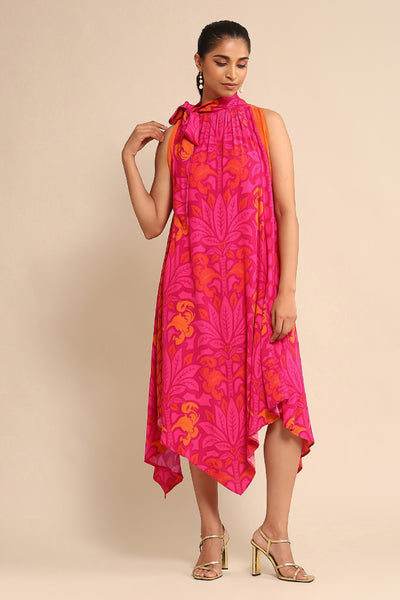 Ritu Kumar Fuschia Floral Print Dress indian designer wear online shopping melange singapore