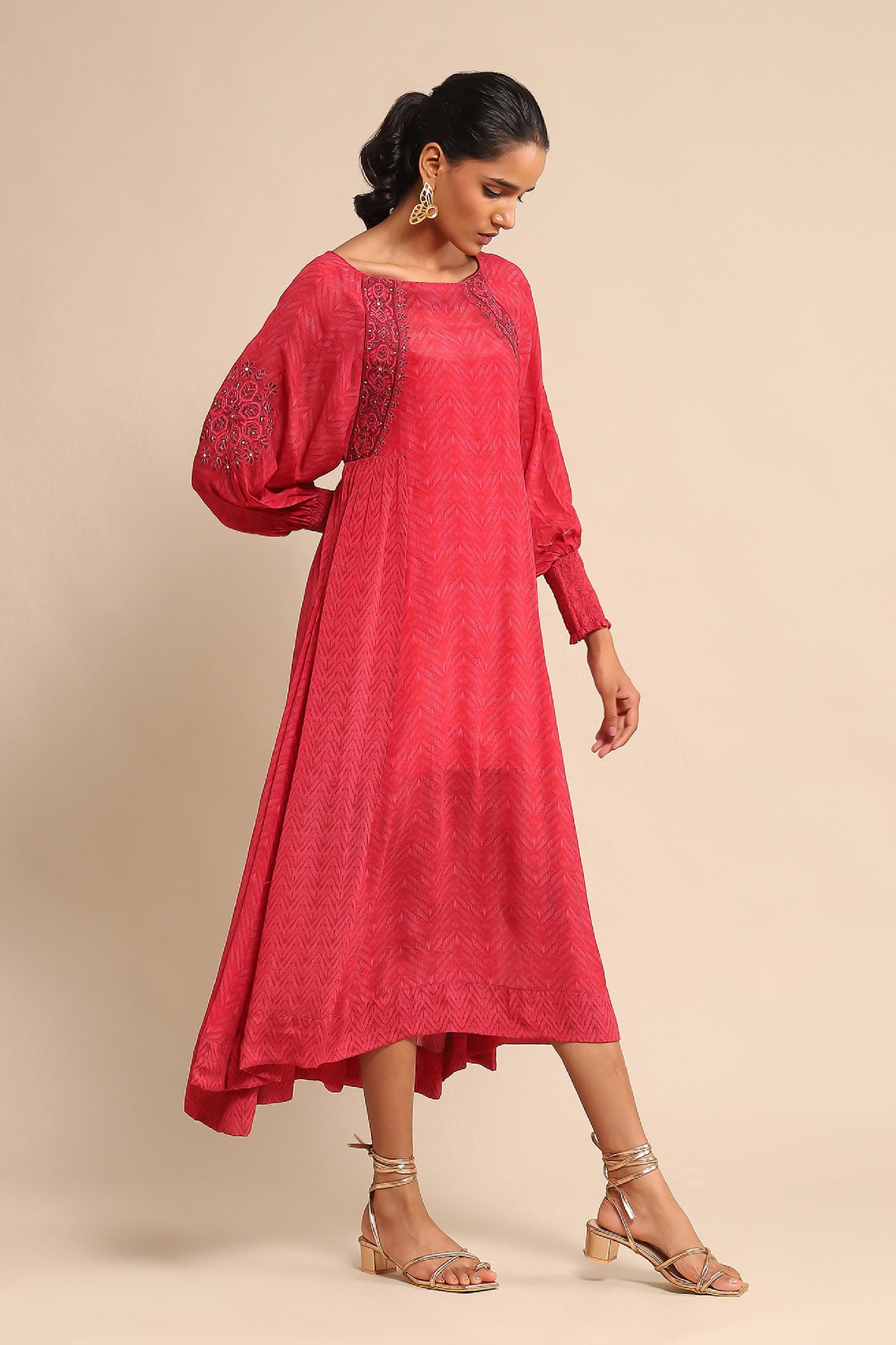 Ritu Kumar Fuchsia Printed Dress With Camisole indian designer wear online shopping melange singapore