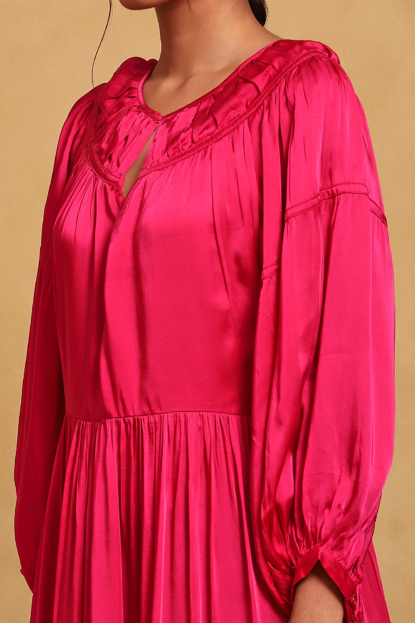 Ritu Kumar Fuschia Round Neck Full Sleeve Dress indian designer wear online shopping melange singapore