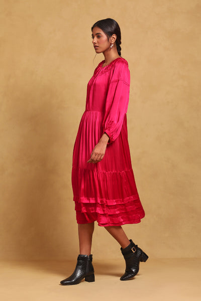 Ritu Kumar Fuschia Round Neck Full Sleeve Dress indian designer wear online shopping melange singapore