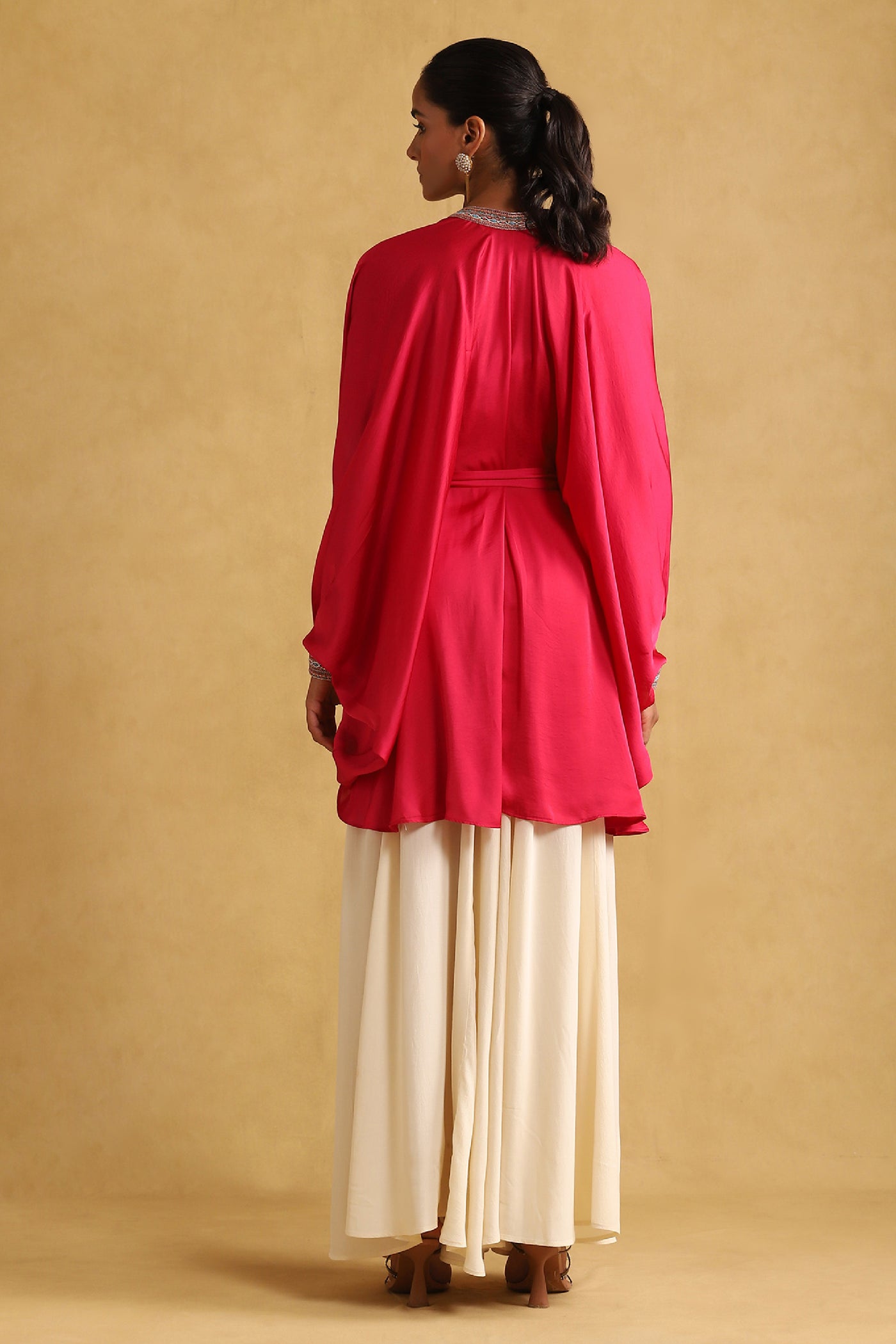 Ritu Kumar Fuschia Solid Satin Kurti indian designer wear online shopping melange singapore