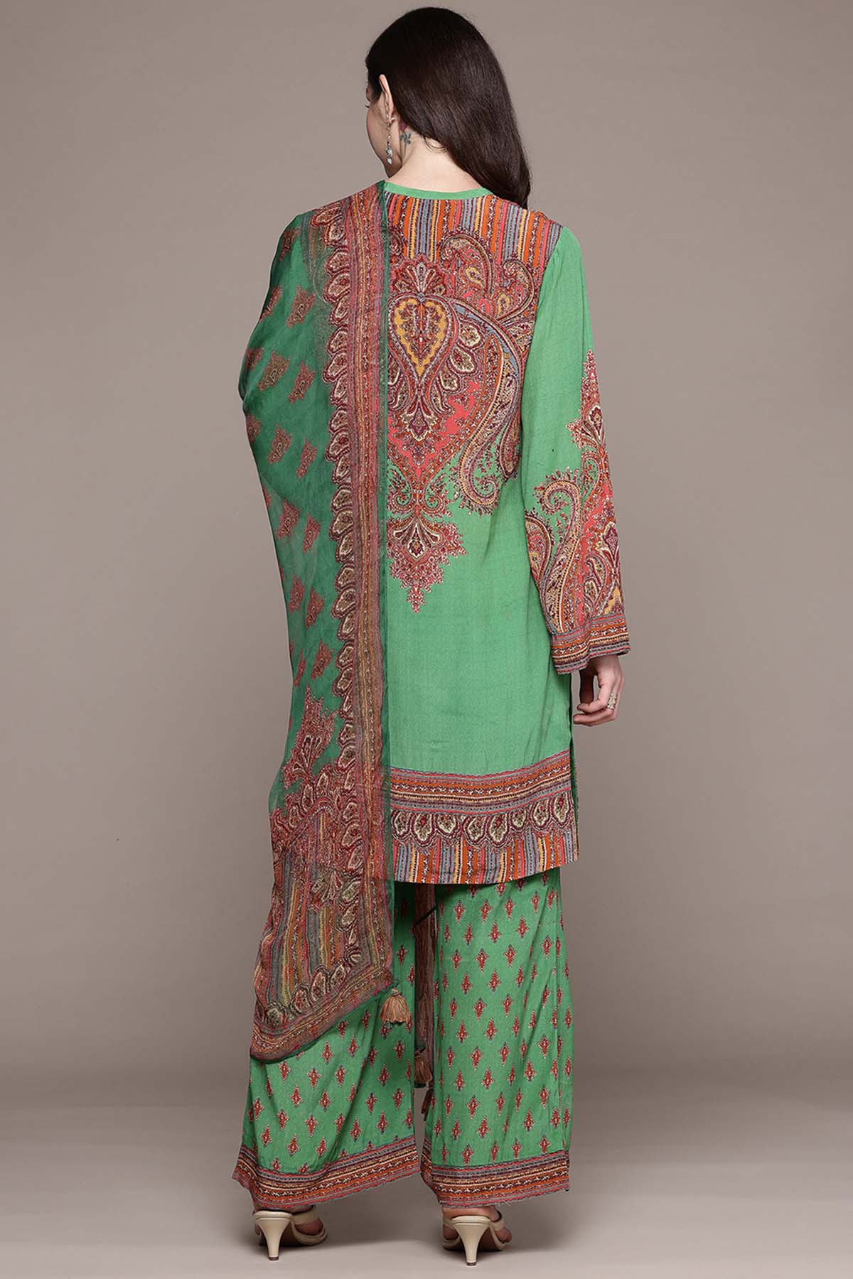 Ritu Kumar Green Adrika Kurta With Palazzo And Dupatta indian designer wear online shopping melange singapore 