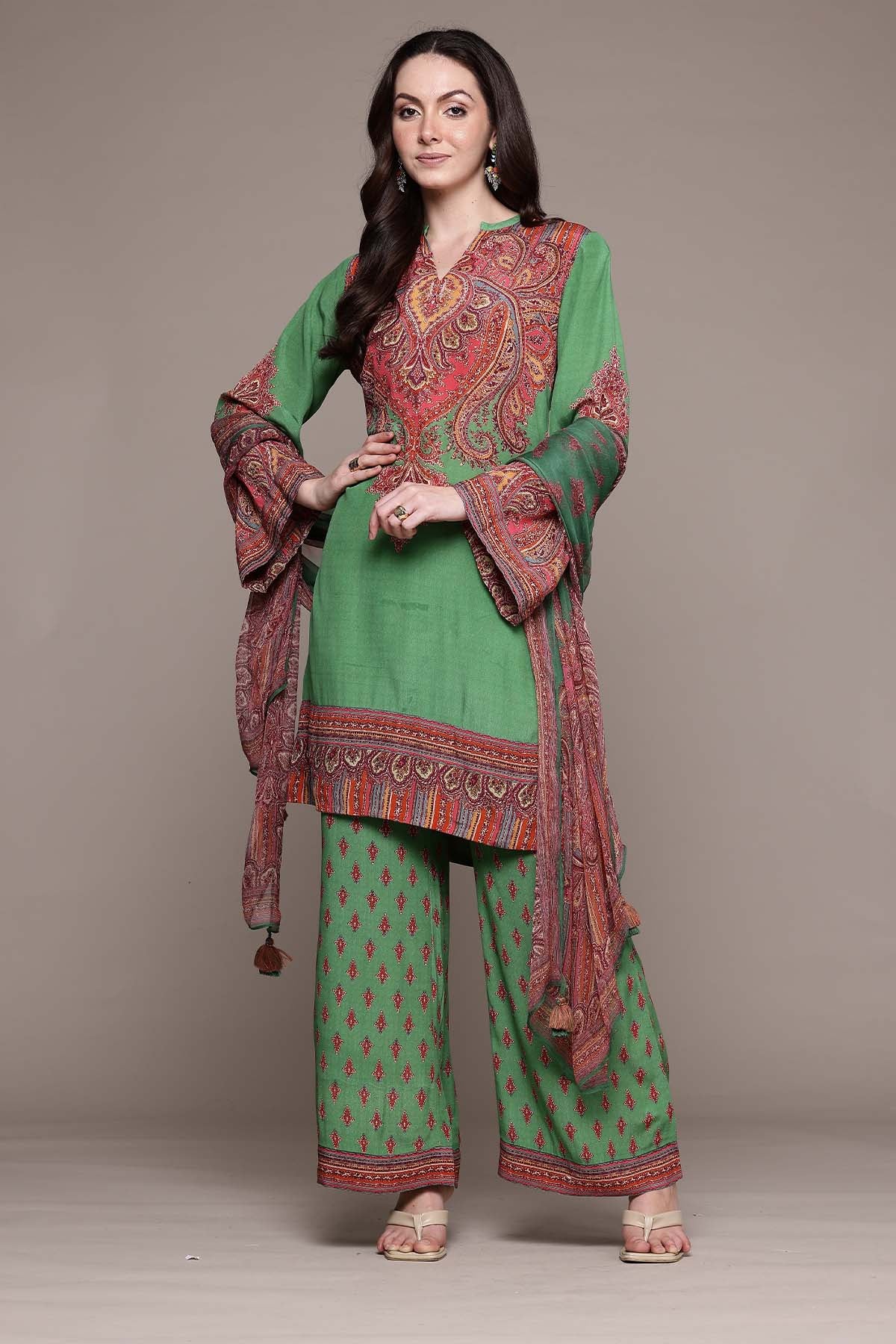 Ritu Kumar Green Adrika Kurta With Palazzo And Dupatta indian designer wear online shopping melange singapore 