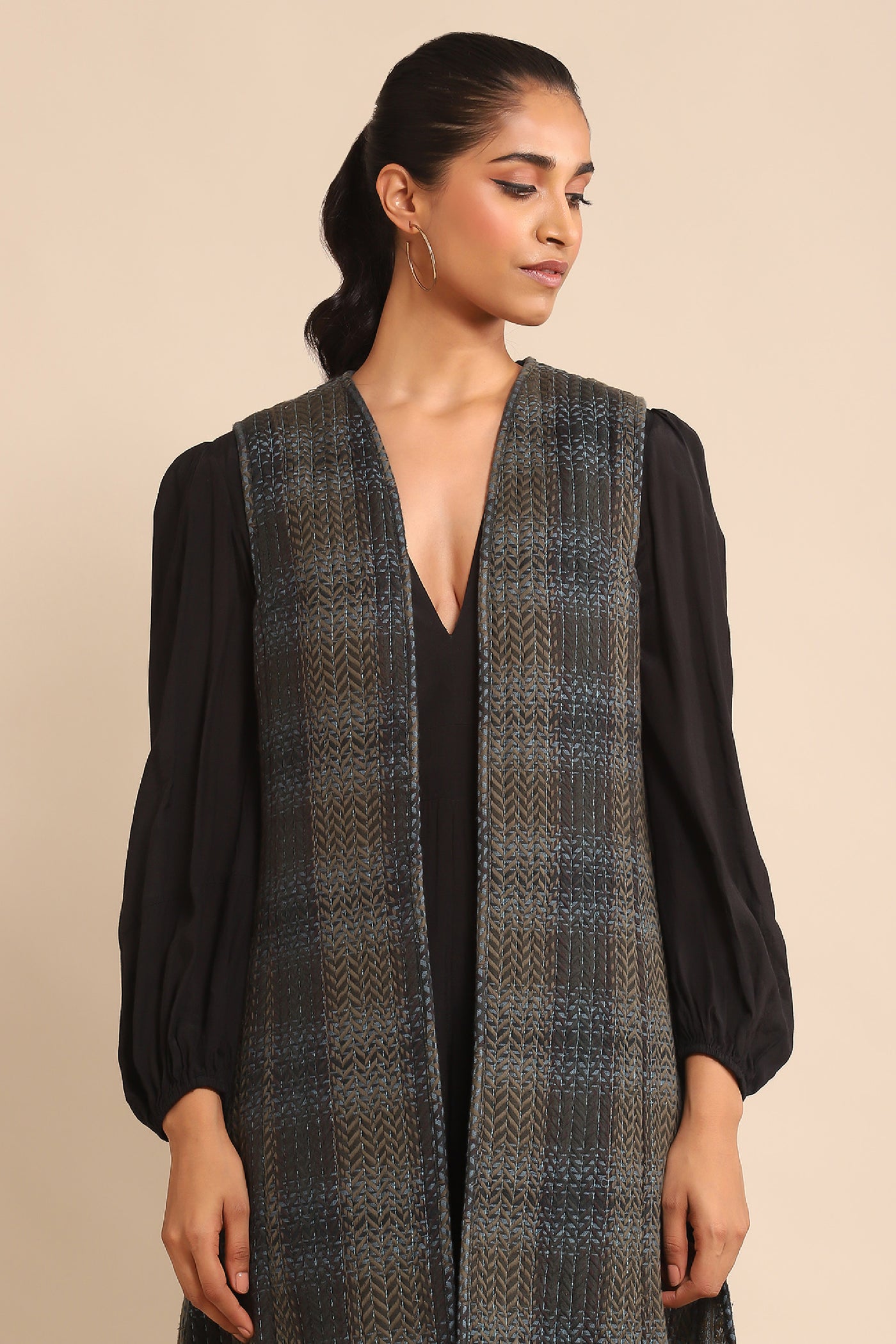 Ritu Kumar Green Flannel Jacket indian designer wear online shopping melange singapore