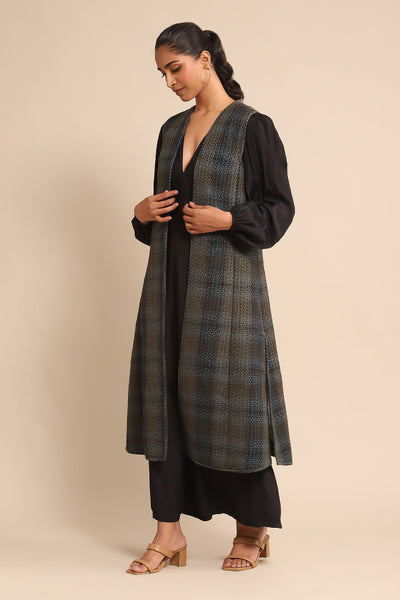 Ritu Kumar Green Flannel Jacket indian designer wear online shopping melange singapore
