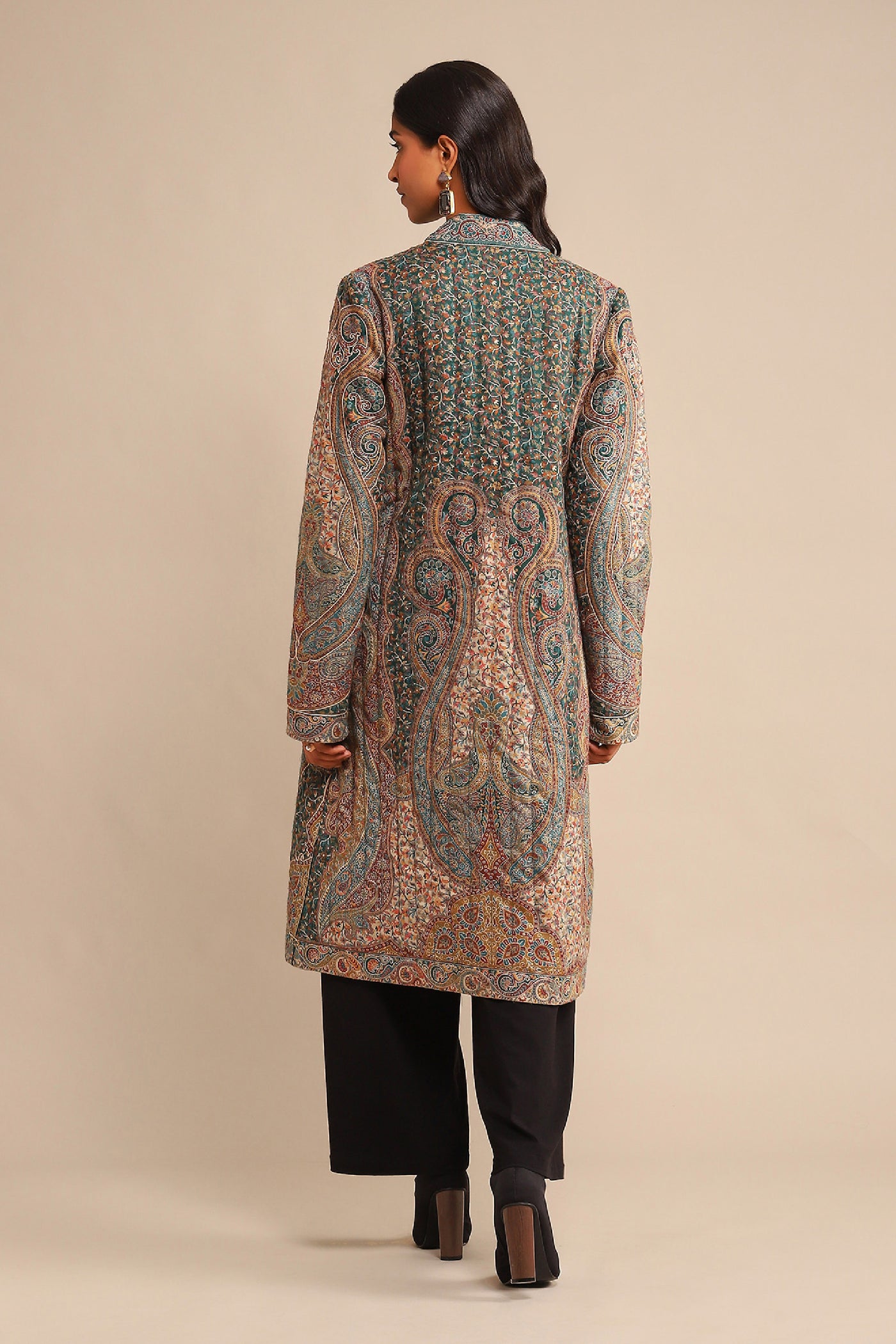 Ritu Kumar Green Printed Coat indian designer wear online shopping melange singapore