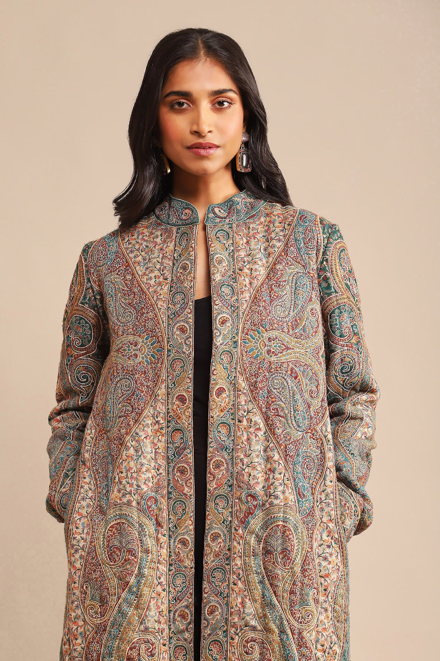 Ritu Kumar Green Printed Coat indian designer wear online shopping melange singapore