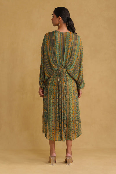 Ritu Kumar Green Printed Kaftan Dress With Camisole indian designer wear online shopping melange singapore