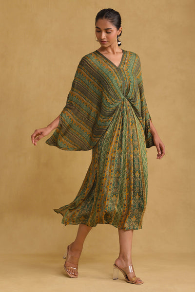 Ritu Kumar Green Printed Kaftan Dress With Camisole indian designer wear online shopping melange singapore