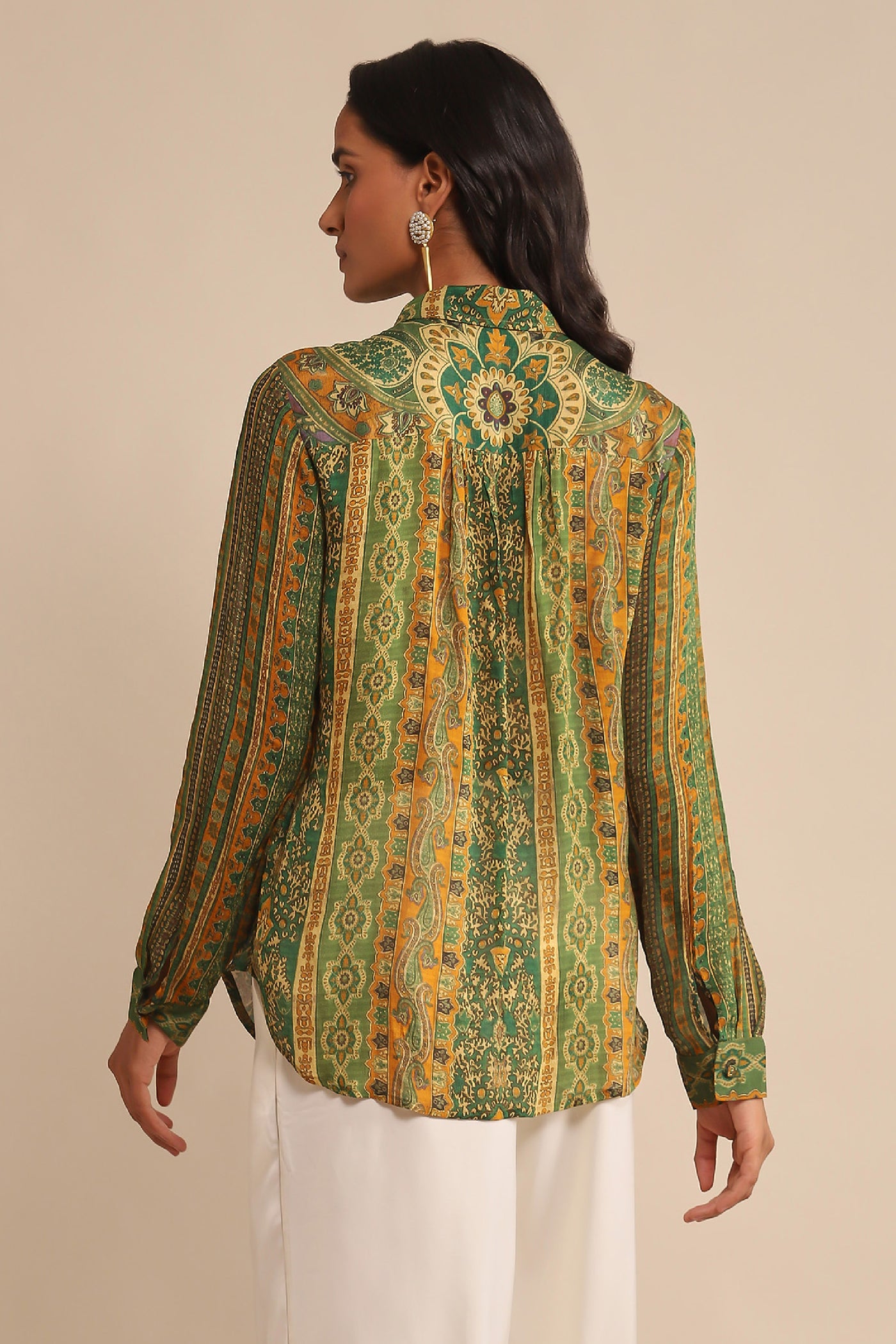 Ritu Kumar Green Printed Shirt indian designer wear online shopping melange singapore