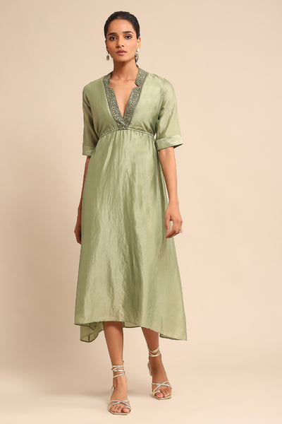 Ritu Kumar Green Solid Dress indian designer wear online shopping melange singapore