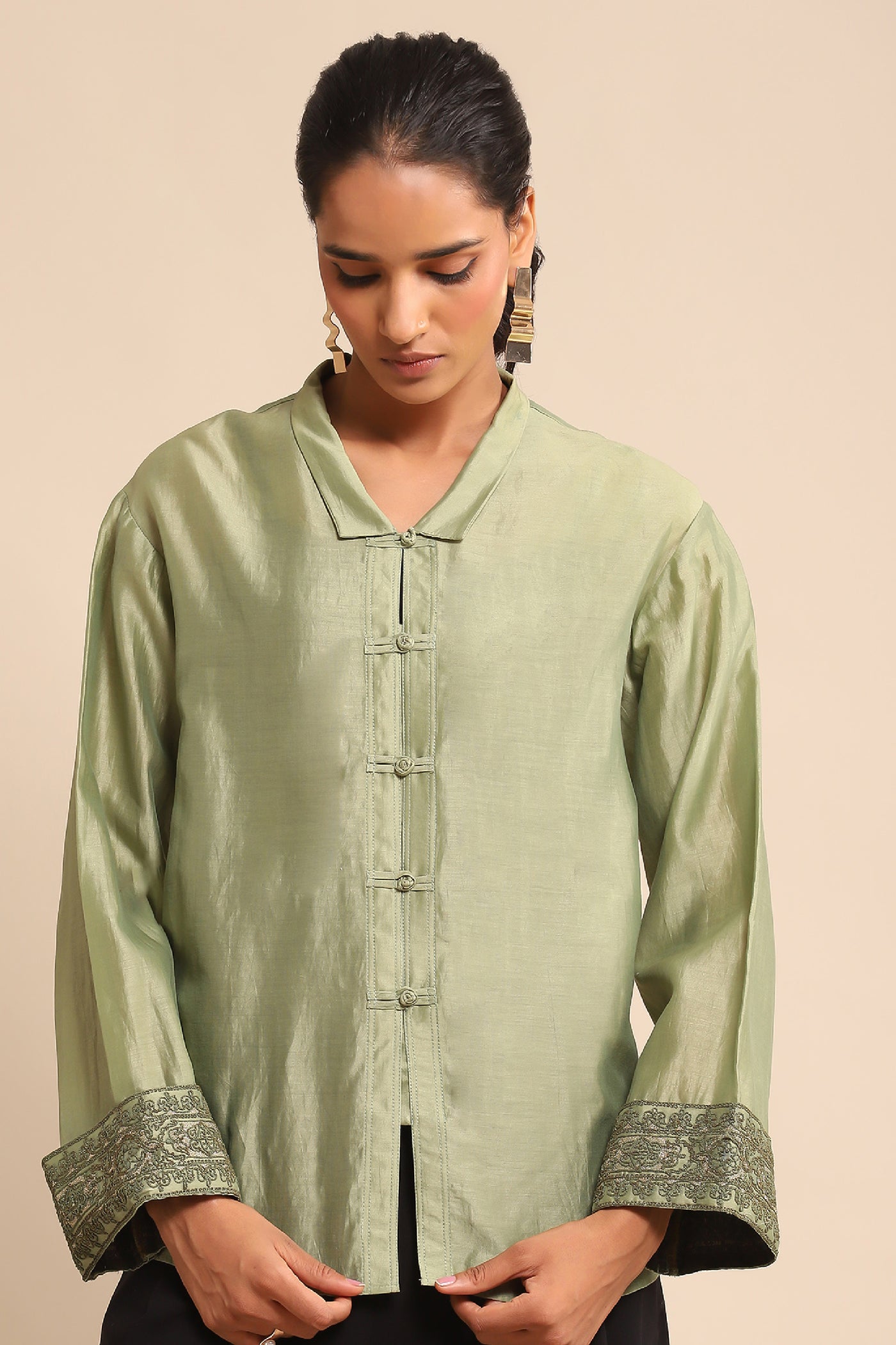 Ritu Kumar Green Solid Shirt indian designer wear online shopping melange singapore