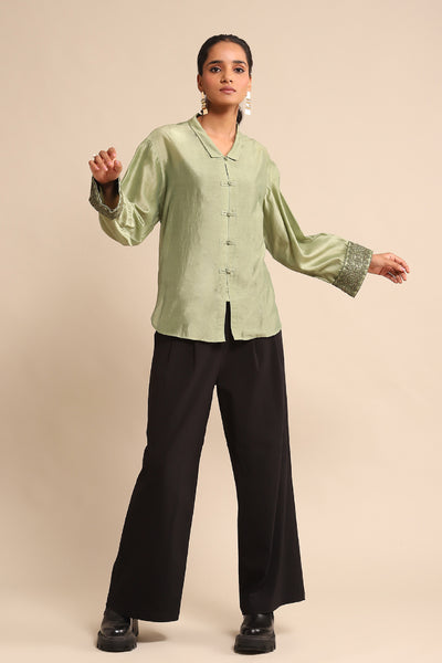 Ritu Kumar Green Solid Shirt indian designer wear online shopping melange singapore