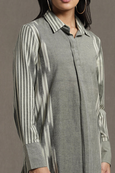 Ritu Kumar Green Stripe Straight Kurti With Concealed Placket indian designer wear online shopping melange singapore