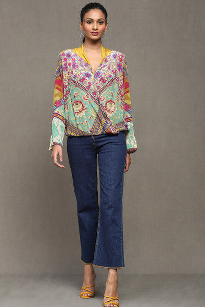 Ritu Kumar Multi Color Printed Top indian designer wear online shopping melange singapore