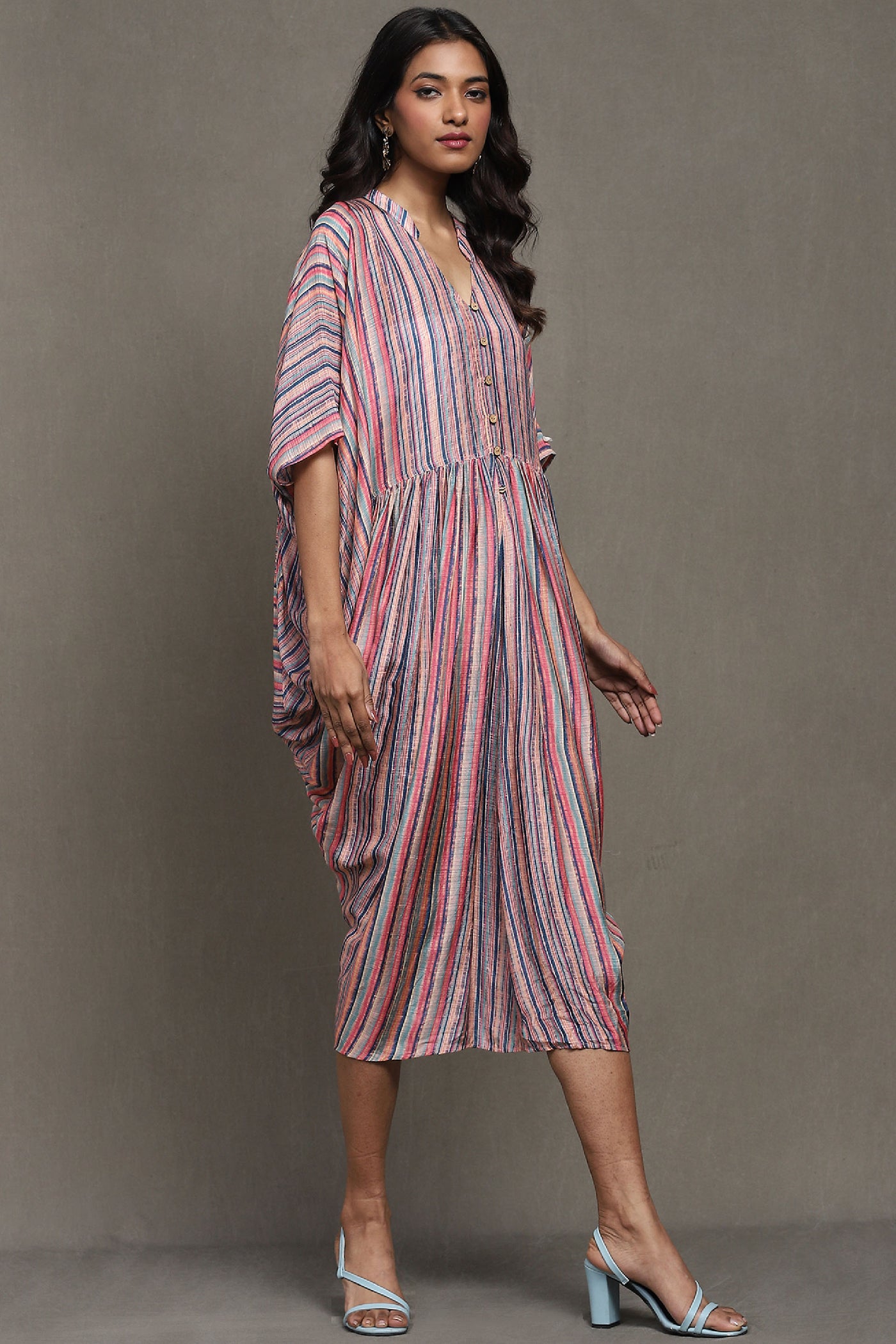 Ritu Kumar Multi Color Striped Kaftan Dress indian designer wear online shopping melange singapore