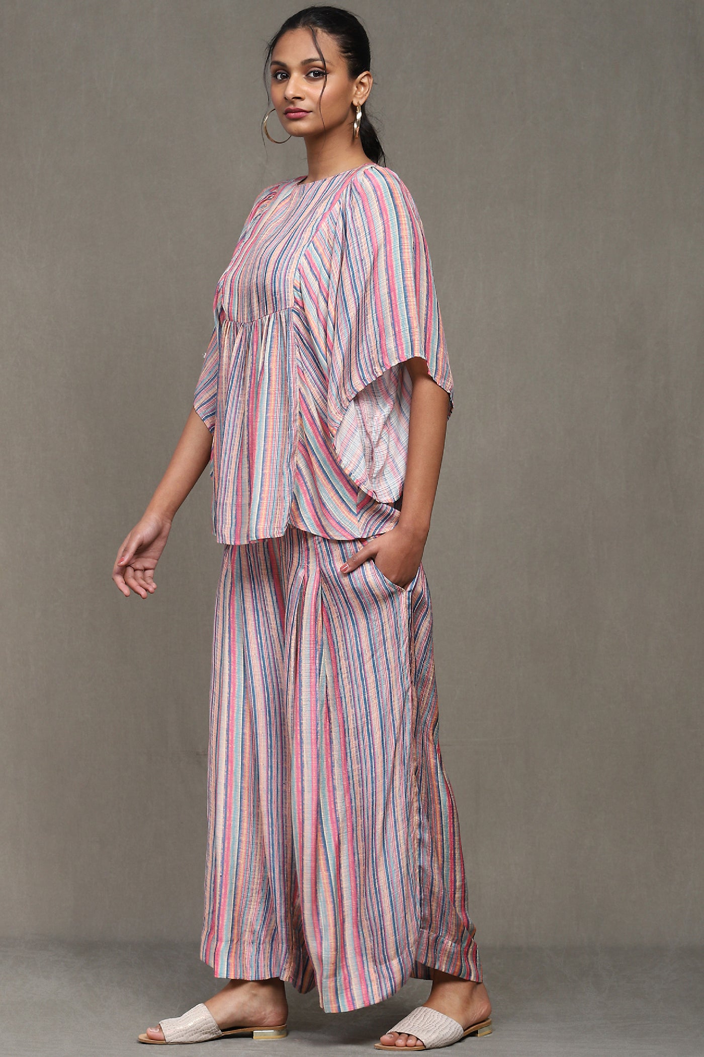 Ritu Kumar Multi Color Striped Kurti With Palazzo Co-Ord Set  indian designer wear online shopping melange singapore