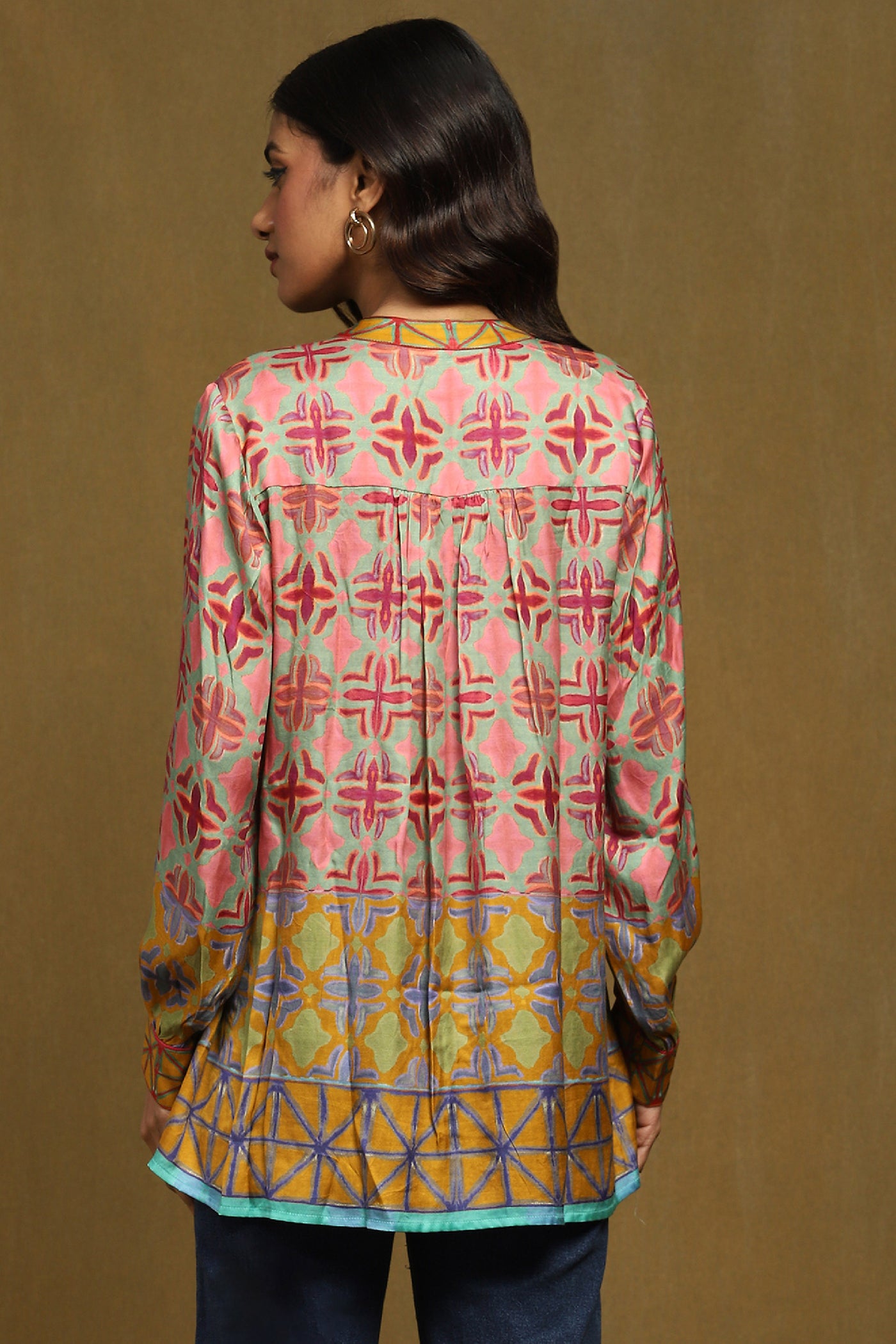 Ritu Kumar Mustard Printed Top indian designer wear online shopping melange singapore