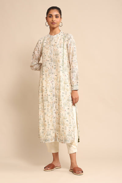 Ritu Kumar Off White Printed Kurta With Pants indian designer wear online shopping melange singapore
