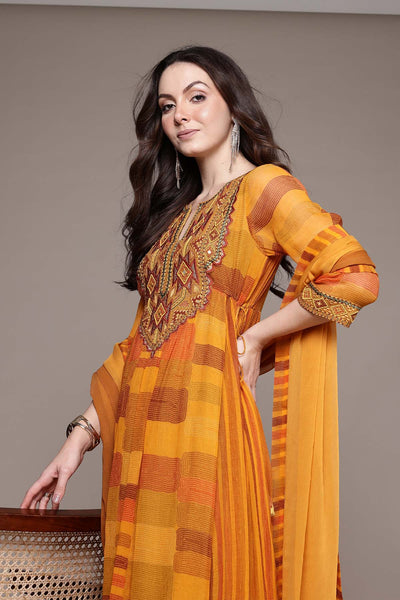 Ritu Kumar Orange Bauhaus Print Kurta With Churidar And Dupatta indian designer wear online shopping melange singapore 