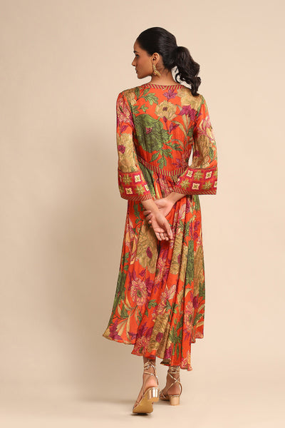 Ritu Kumar Orange Floral Print Dress indian designer wear online shopping melange singapore