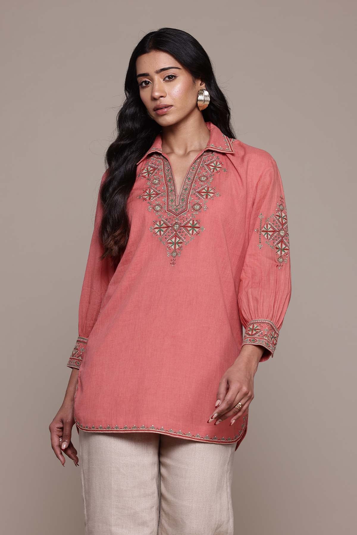 Ritu Kumar Peach Essential-Daksha Kurti indian designer wear online shopping melange singapore 