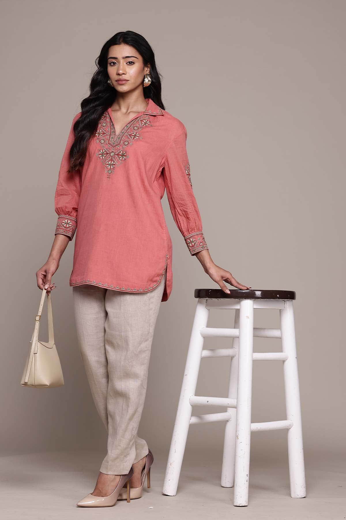 Ritu Kumar Peach Essential-Daksha Kurti indian designer wear online shopping melange singapore 