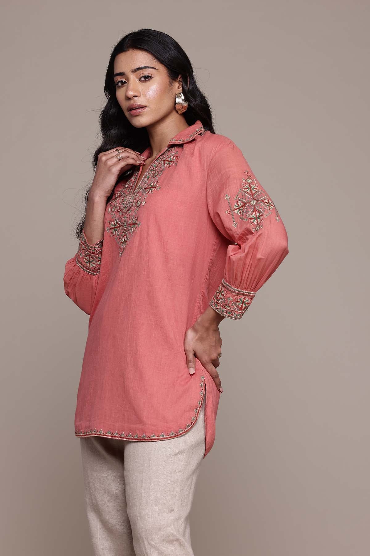 Ritu Kumar Peach Essential-Daksha Kurti indian designer wear online shopping melange singapore 