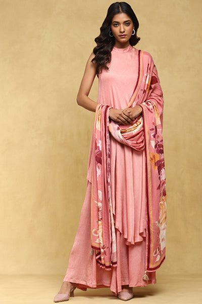 Ritu Kumar Pink Botanic Print Kurta With Palazzo And Dupatta indian designer wear online shopping melange singapore
