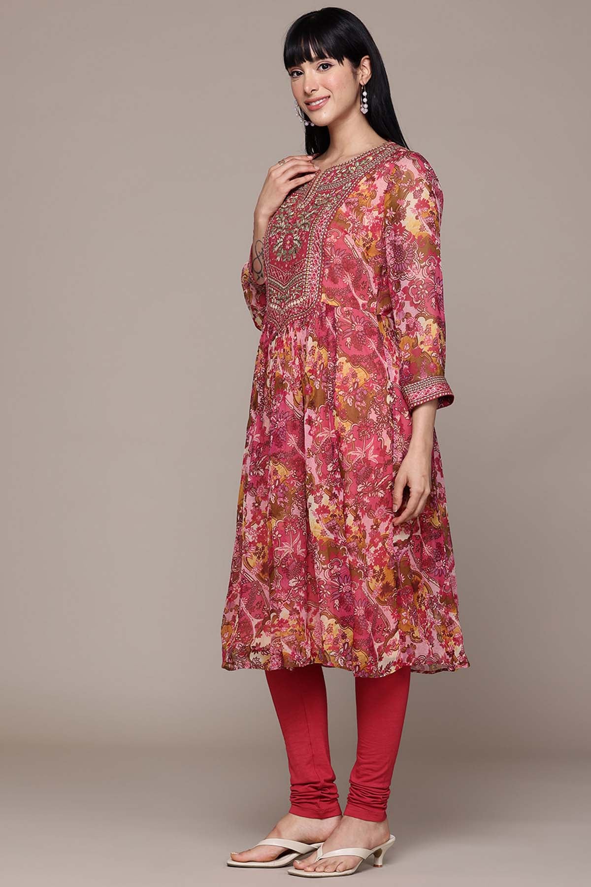 Ritu Kumar Pink Calabria Kurta With Churidar And Dupatta indian designer wear online shopping melange singapore 
