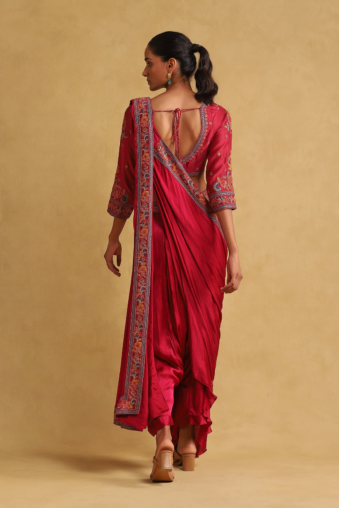 Ritu Kumar Pink Embroidered Ensemble Blouse With Pant And Dupatta indian designer wear online shopping melange singapore
