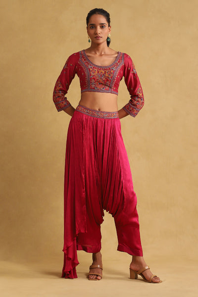 Ritu Kumar Pink Embroidered Ensemble Blouse With Pant And Dupatta indian designer wear online shopping melange singapore