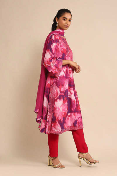 Ritu Kumar Pink Embroidered Kurta With Pant And Dupatta indian designer wear online shopping melange singapore