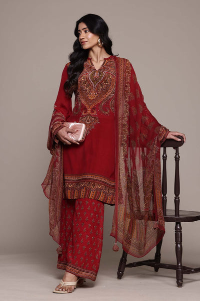 Ritu Kumar Red Adrika Kurta With Pant And Dupatta indian designer wear online shopping melange singapore 
